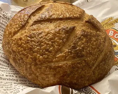 close up of a loaf of sourdough bread
