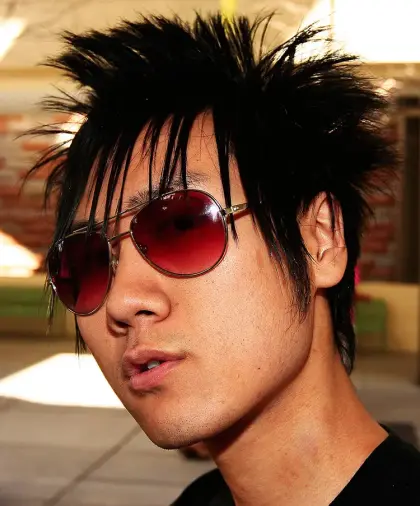 man with spiked hair and aviator sunglasses