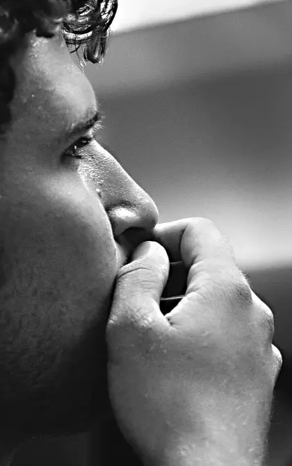 side profile of pensive man