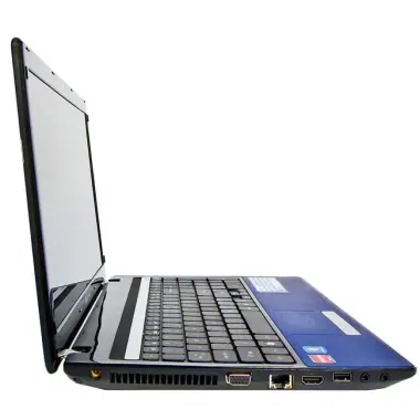 Side profile of a blue laptop